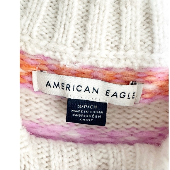 American Eagle Fair Isle Apres Ski Sweater Size Small Cream Pink Blue Knit - Picture 4 of 5